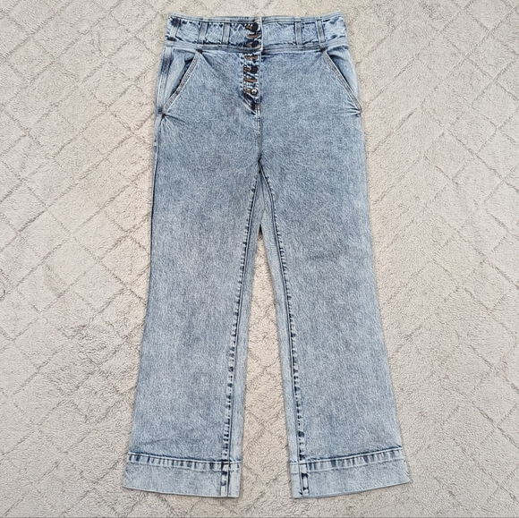 Ulla Johnson Jeans Womens 12 Blue Acid Wash Ellis Straight Kick Flare High Rise - Picture 1 of 10